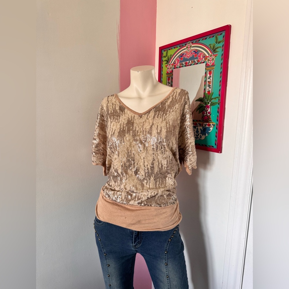 Elegant Beige Sequin Top